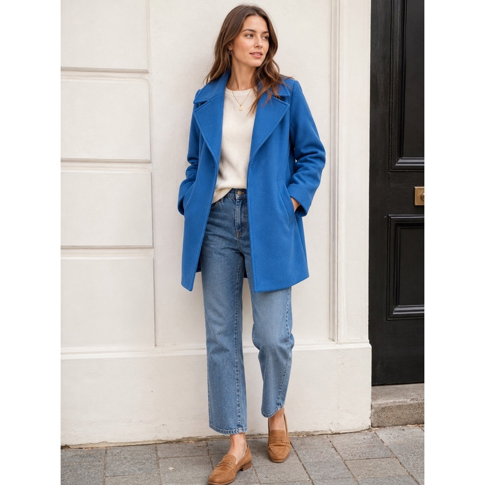 Love Tree Royal Blue Open Front Coat Jacket Women's M Soft Brushed Pocketed Chic